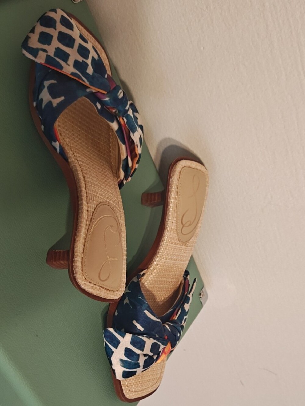 Jessica Simpson Navy Patterned Knot Slide Mules - Picture 2 of 3